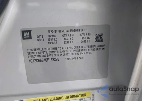 2012 Chevrolet Malibu 1Lt z USA, uszkodzony, nr VIN 1G1ZC5E04CF152295